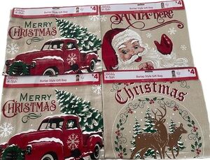 New 4 Pack Burlap Style Santa Sack Christmas Gift Bag Decoration Reindeer Truck